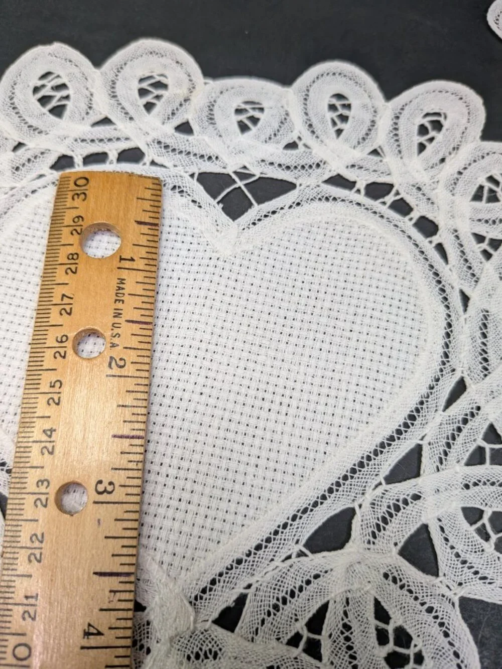 Set of 2 White Lace Heart Doilies Grid Center Cross Stitch Base 8x7 NWT